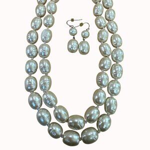 Chicos Vintage Faux Baroque Pearl Necklace & Earrings Set, Grandma Pearlcore
